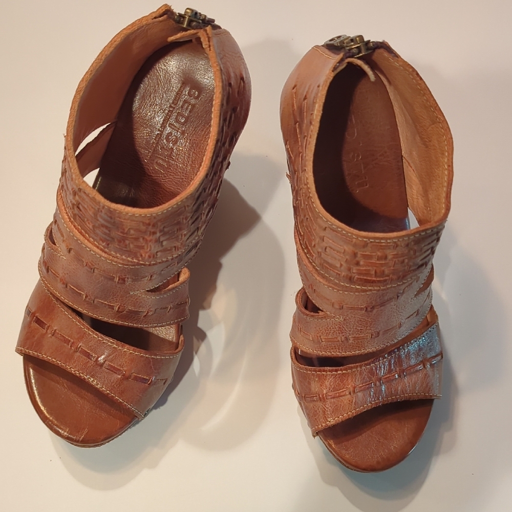 BED STU JACEY Tan Leather Women's Wedge Sandals, Genuine, Unique NWT
